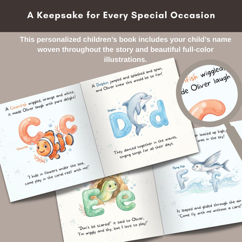 Personalized Baby ABC Book | Ocean Alphabet Keepsake Gift | Custom Name Book for Toddler | 1st Birthday Present | Kids Alphabet Book
