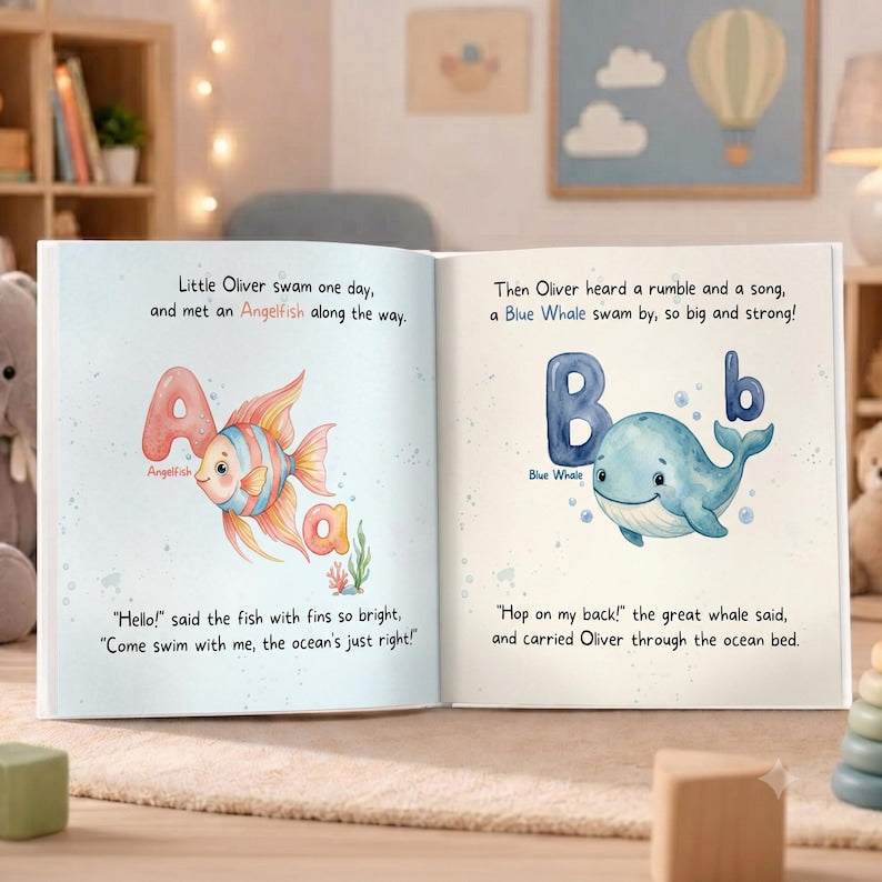 Personalized Baby ABC Book | Ocean Alphabet Keepsake Gift | Custom Name Book for Toddler | 1st Birthday Present | Kids Alphabet Book