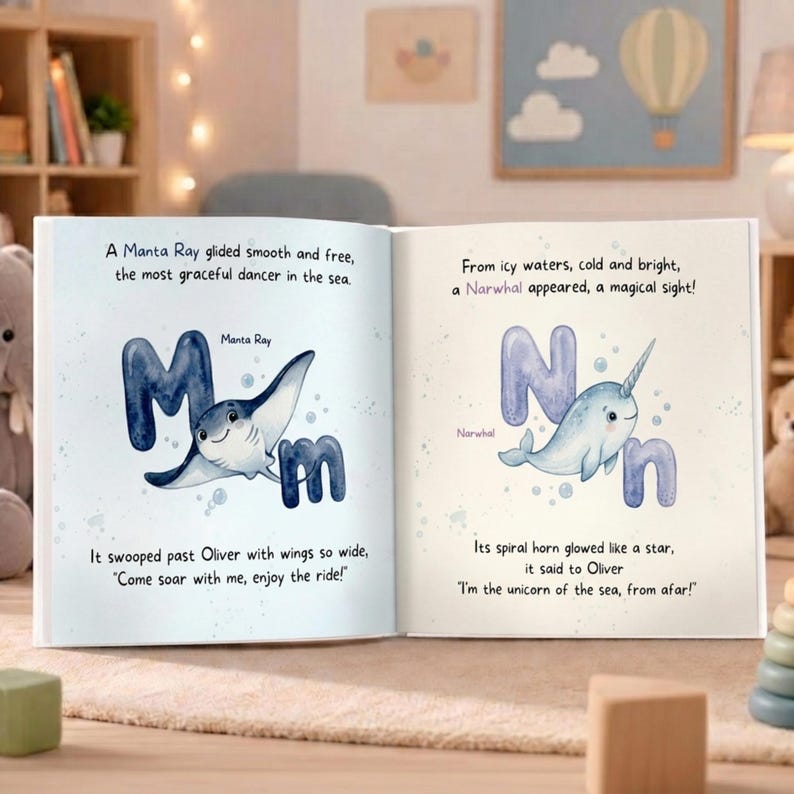 Personalized Baby ABC Book | Ocean Alphabet Keepsake Gift | Custom Name Book for Toddler | 1st Birthday Present | Kids Alphabet Book