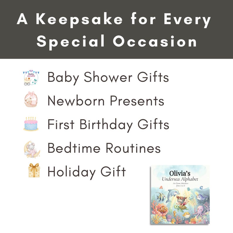 Personalized Baby ABC Book | Ocean Alphabet Keepsake Gift | Custom Name Book for Toddler | 1st Birthday Present | Kids Alphabet Book