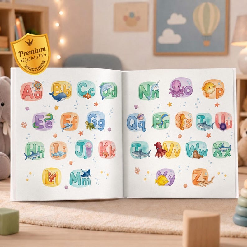 Personalized Baby ABC Book | Ocean Alphabet Keepsake Gift | Custom Name Book for Toddler | 1st Birthday Present | Kids Alphabet Book