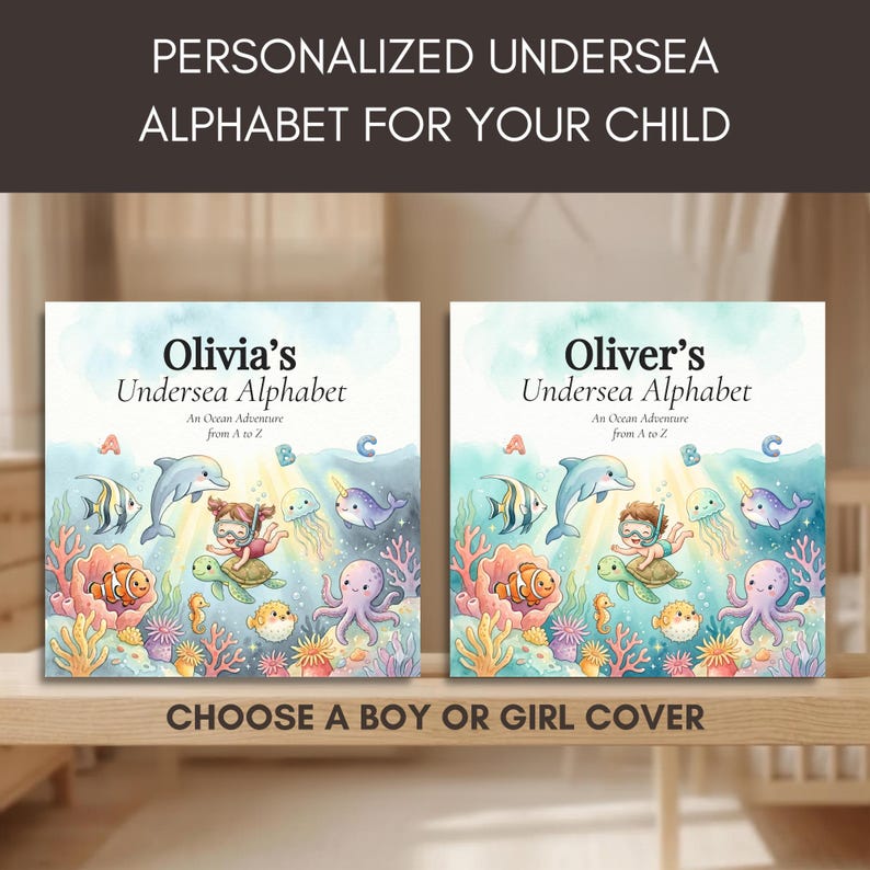 Personalized Baby ABC Book | Ocean Alphabet Keepsake Gift | Custom Name Book for Toddler | 1st Birthday Present | Kids Alphabet Book
