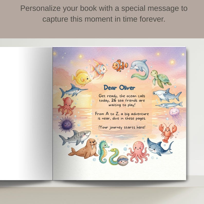 Personalized Baby ABC Book | Ocean Alphabet Keepsake Gift | Custom Name Book for Toddler | 1st Birthday Present | Kids Alphabet Book