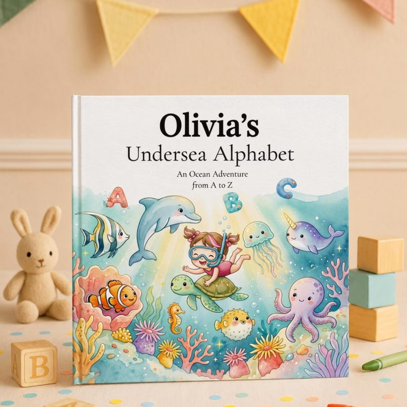 Personalized Baby ABC Book | Ocean Alphabet Keepsake Gift | Custom Name Book for Toddler | 1st Birthday Present | Kids Alphabet Book
