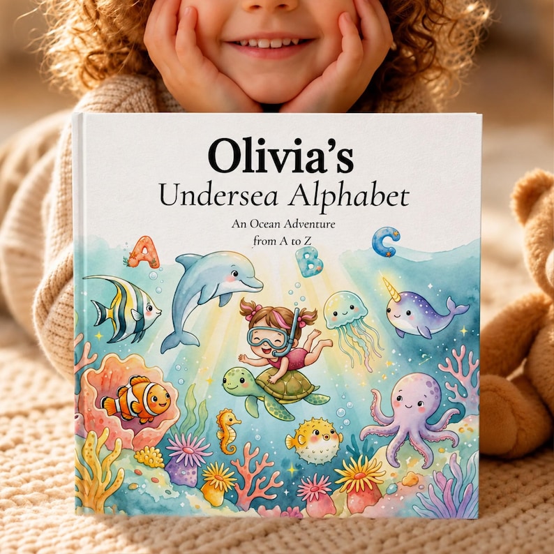 Personalized Baby ABC Book | Ocean Alphabet Keepsake Gift | Custom Name Book for Toddler | 1st Birthday Present | Kids Alphabet Book